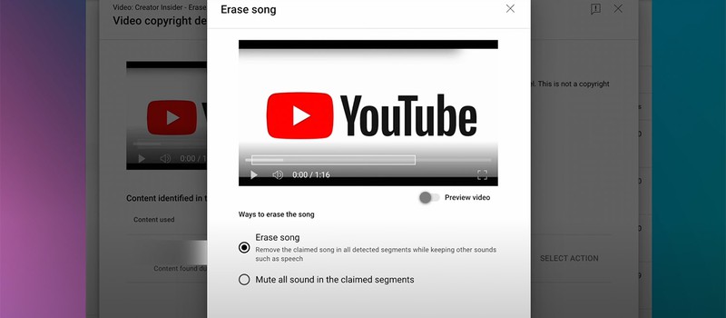 YouTube улучшил инструмент "удаления песни", позволяя убирать только защищенную авторским правом музыку