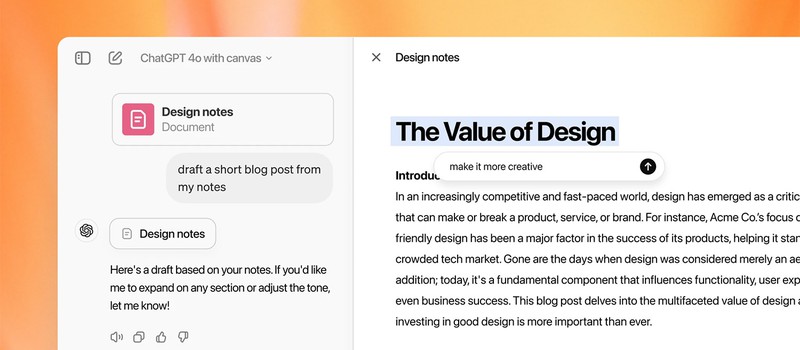 OpenAI запустила Canvas — новую функцию интерфейса для ChatGPT