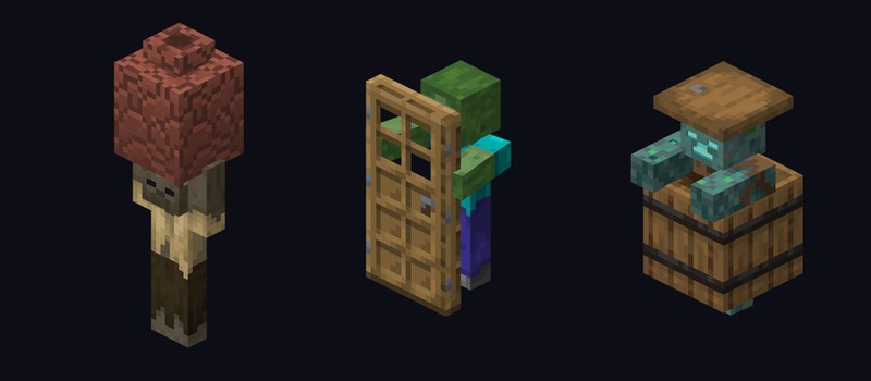 Игрок Minecraft предложил необычные варианты враждебных мобов с экипировкой – от зомби с дверью до утопленника в бочке