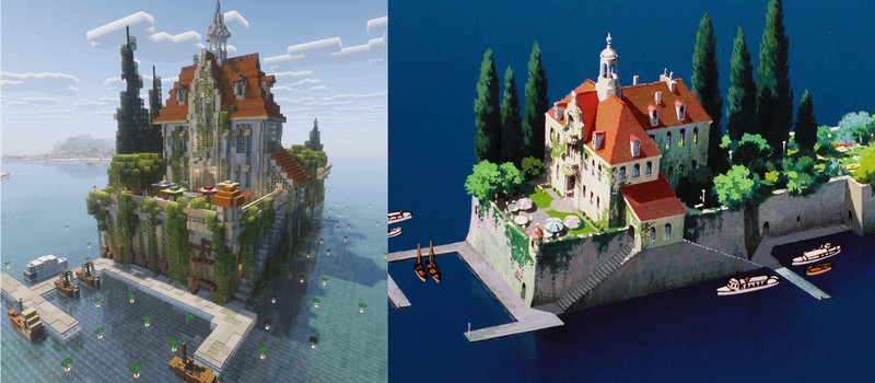 Фанат Minecraft воссоздал отель из аниме "Порко Россо" от студии Ghibli