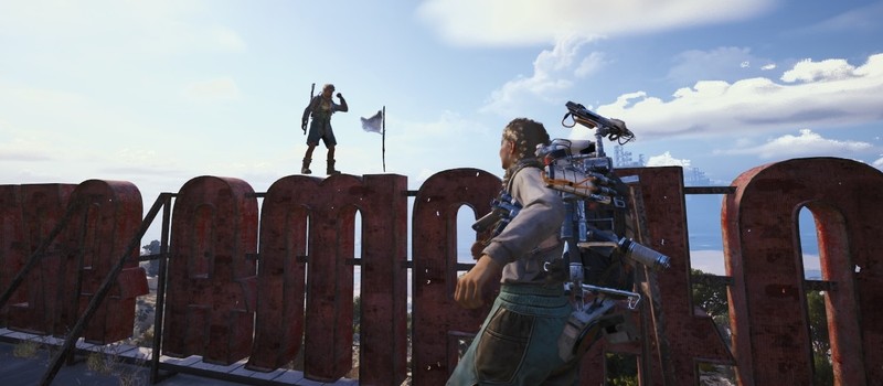 Игроки ARC Raiders строят замки с белыми флагами и втыкают их в роботов