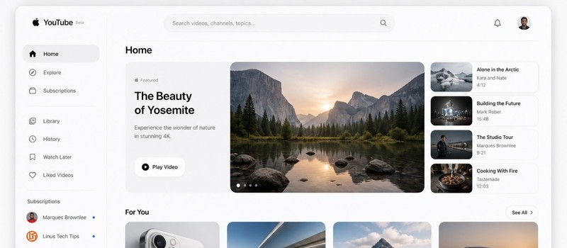Дизайнеры в X переосмыслили YouTube и другие сервисы в стиле Apple