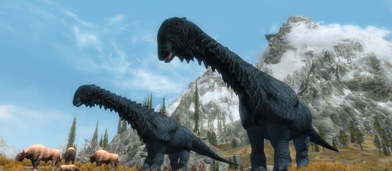 Моддер превратил Skyrim в Парк юрского периода с модами на массу динозавров
