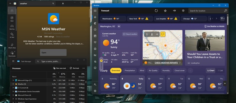Погодное приложение Windows 11 съедает 1.2 гигабайта оперативной памяти ради прогноза