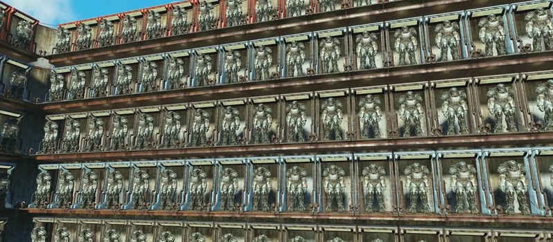 Поклонник Fallout 4 построил гигантскую витрину, в которой выставил украденные у Братства Стали 544 комплекта силовой брони