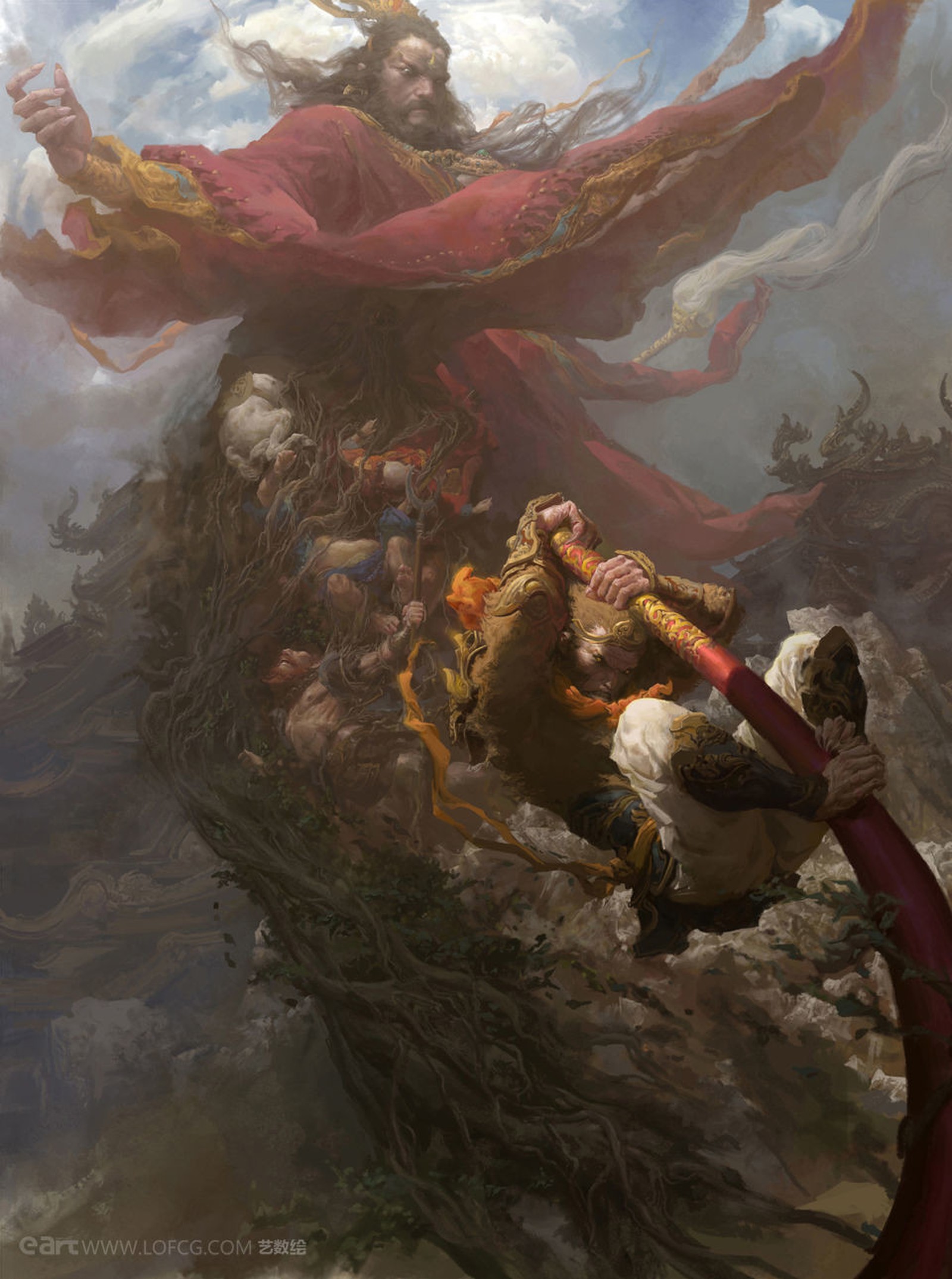 Могущественный царь. Fenghua Zhong. Fenghua Zhong Art. Сунь Укун. Художник. Будда против Сунь Укуна.