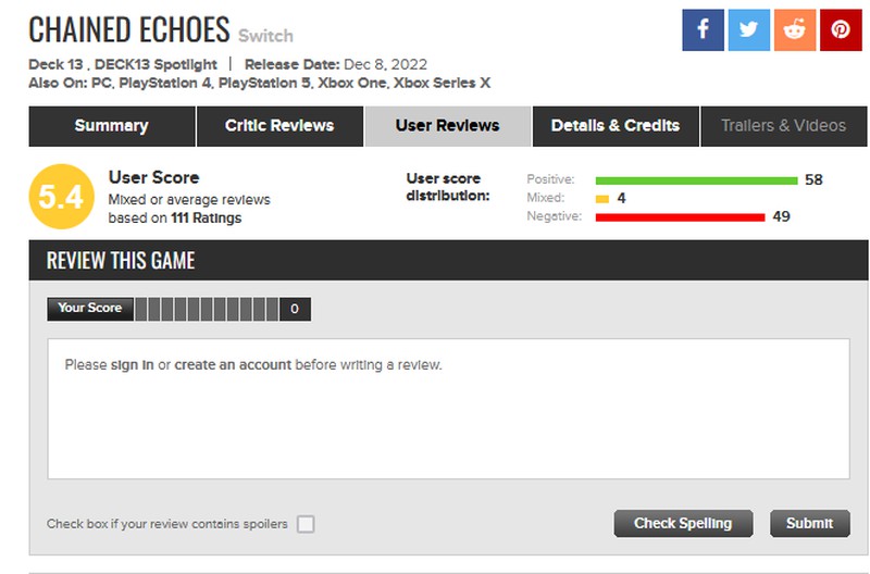 Издатель Chained Echoes: Metacritic не хочет обратить внимание на  ревью-бомбинг инди-игр, или это работает только для ААА? - Shazoo